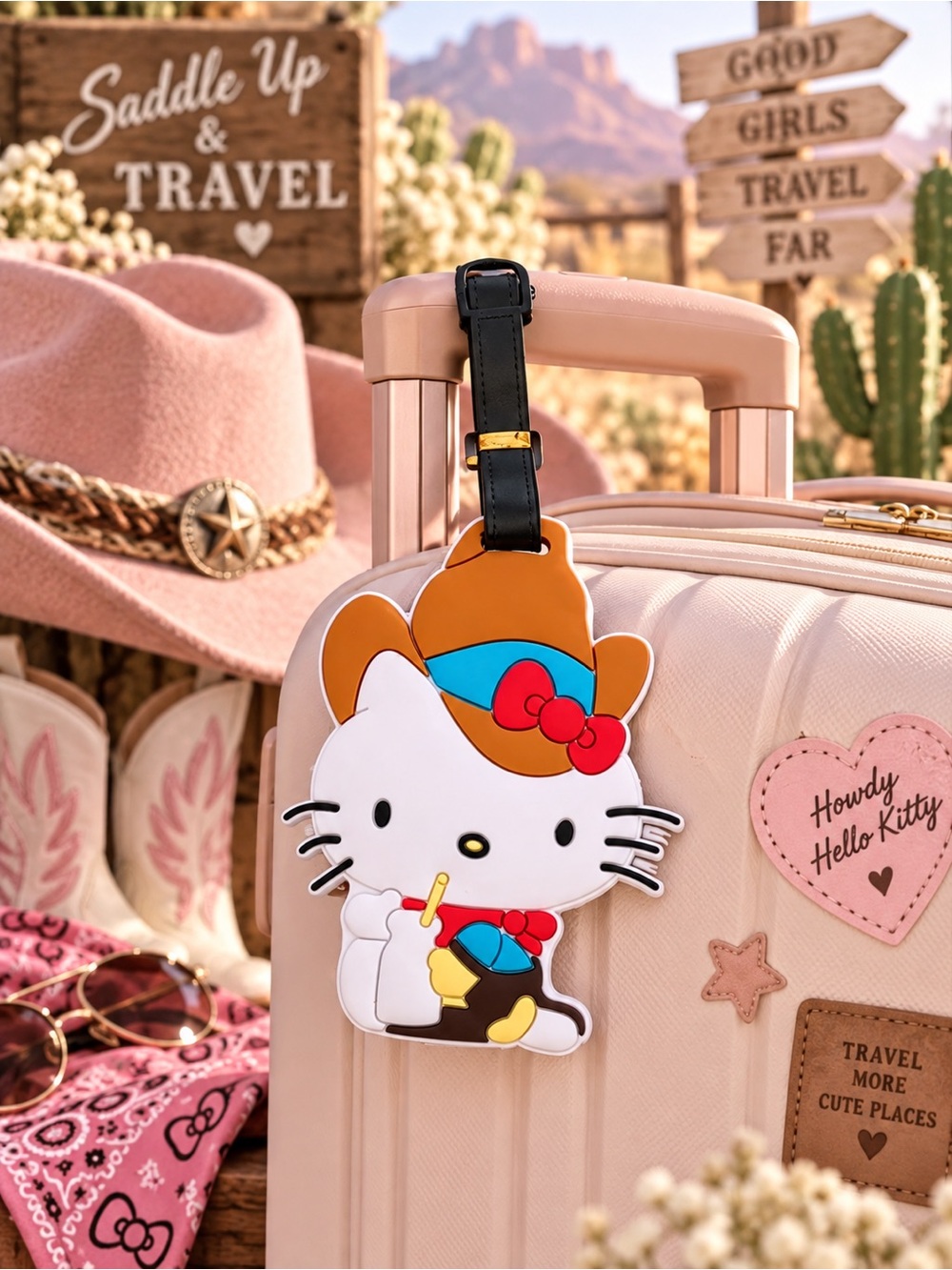 Hello Kitty Cowgirl Western Luggage Tag NWT